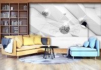 Абстрактные флизелиновые 3д фотообои 312x219 см Абстракция серебряные шары на белом фоне (12099VEXXL) +клей