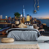 Флизелиновые 3д фотообои для зала 368x280 см Огни большого ночного города (12111V10) +клей