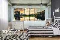 Флизелиновые фотообои 3д природа 368x254 см Вид из большого окна на озеро (12112V8) +клей