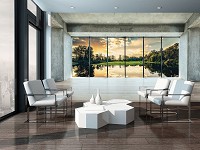 Закат флизелиновые фотообои 3D Вид из большого окна на озеро (12112V)+клей