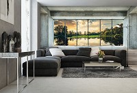 Флизелиновые фото обои облака небо 254x184 см 3D Вид из большого окна на озеро (12112V4)+клей