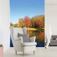 Флизелиновые 3D фотообои природа 184x254 см Осенний лес за озером (12113V4A)+клей