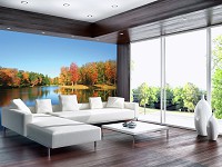 Флизелиновые 3D фотообои в спальню природа Осенний лес за озером (12113V)+клей