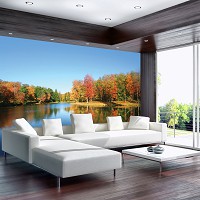 Флизелиновые фотообои 3д с природой 312x219 см Осенний лес за озером (12113VEXXL) +клей