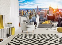 Флизелиновые 3д фотообои на кухню город небоскребы 368x280 см Рассвет вид на Нью-Йорк (12116V10) +клей