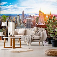 Флизелиновые 3д фотообои город небоскребы 416x290 см Рассвет вид на Нью-Йорк (12116VEXXXXL) +клей