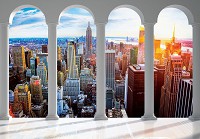 Комната с флизелиновыми 3д фотообоями город небоскребы 416x290 см Вид на Нью-Йорк за арками (12117VEXXXXL) +клей - вид 1 миниатюра