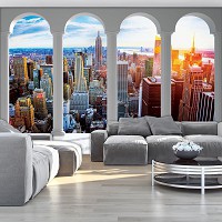 Флизелиновые 3D фотообои с изображением города Вид на Нью-Йорк за арками (12117V)+клей