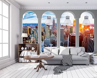 Флизелиновые 3D фото обои город 254x184 см Вид на Нью-Йорк за арками (12117V4)+клей