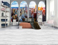 Флизелиновые 3д фотообои с городом в интерьере небоскребы 312x219 см Вид на Нью-Йорк за арками (12117VEXXL) +клей