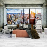 Флизелиновые фотообои на стену город небоскребы 416x290 см 3D Вид из окна на Нью-Йорк (12118VEXXXXL) +клей
