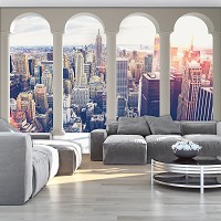 Флізелінові фотошпалери місто хмарочоси 312x219 см 3Д Нью-Йорк за колонами (12120VEXXL) +клей - вид 5 мініатюра