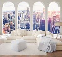 Флизелиновые фотообои 3Д город Нью-Йорк за колоннами (12120V)+клей