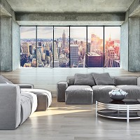 Флизелиновые фотообои на стену город небоскребы 416x290 см 3Д Вид из большого окна на Нью-Йорк (12121VEXXXXL) +клей