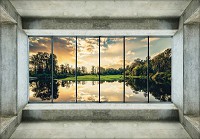 Флизелиновые фотообои на стену природа ландшафт 312x219 см 3Д Вид из большого окна на озеро (12122VEXXL) +клей - вид 1 миниатюра