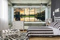Флизелиновые фотообои на стену природа ландшафт 312x219 см 3Д Вид из большого окна на озеро (12122VEXXL) +клей