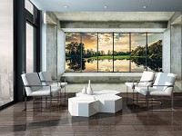 Флизелиновые фотообои пейзажи природы 3Д Вид из большого окна на озеро (12122V)+клей - вид 7 миниатюра