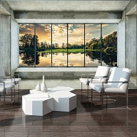 Флизелиновые фотообои пейзажи природы 3Д Вид из большого окна на озеро (12122V)+клей - вид 8 миниатюра