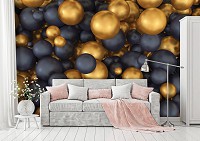 Флизелиновые 3D фотообои 254x184 см Золотые и черные шары (12123V4)+клей
