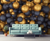 Флизелиновые 3д фотообои на всю стену 520x318 см Золотые и черные шары (12123VEXXXXXL) +клей