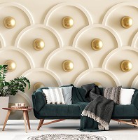 Флизелиновые 3д фотообои для стен круги 312x219 см Абстракция золотые шарики на бежевом фоне (12125VEXXL) +клей