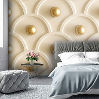 Флизелиновые 3д фотообои круги 416x254 см Абстракция золотые шарики на бежевом фоне (12125VEXXXL) +клей