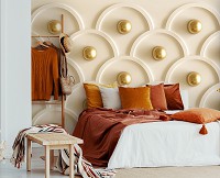 Флизелиновые 3д фотообои для стен круги 416x290 см Абстракция золотые шарики на бежевом фоне (12125VEXXXXL) +клей