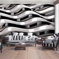 Флизелиновые фотообои абстракция в интерьере Черно-белые волны 3Д (12127V)+клей