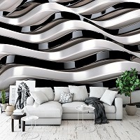 Флизелиновые фото обои геометрия 254x184 см Черно-белые волны 3Д (12127V4)+клей