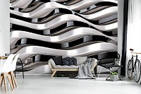 Популярные флизелиновые фотообои 460x300 см Черно-белые волны 3Д (12127V12) +клей