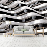 Флізелінові фотошпалери абстракція в інтер'єрі Чорно-білі хвилі 3Д (12127V)+клей - вид 7 мініатюра