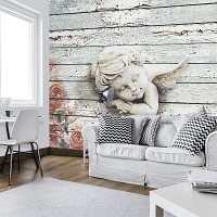 Флизелиновые фотообои в интерьере 416x290 см Ангелочек на досках (12128VEXXXXL) +клей