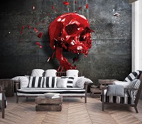 Флизелиновые фотообои 3d 416x254 см Красный Череп Лофт (12133VEXXXL) +клей