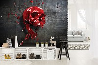 Флизелиновые абстрактные фотообои на стену 254x184 см 3D Красный Череп Лофт (12133V4)+клей