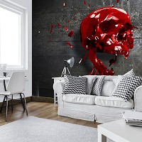 Флизелиновые фотообои абстракция в интерьере 312x219 см 3D Красный Череп Лофт (12133VEXXL) +клей