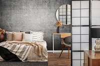 Красивые флизелиновые фотообои на кухню 312x219 см Лофт Структура Имитация Темная бетонная стена (12137VEXXL) +клей
