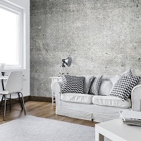 Флизелиновые фотообои в интерьере 416x254 см Лофт Структура Имитация Темная бетонная стена (12137VEXXXL) +клей