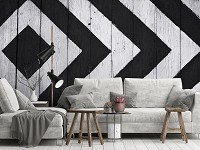 Флизелиновые фотообои под дерево 368x254 см Геометрия Черно-белые доски (12155V8) +клей