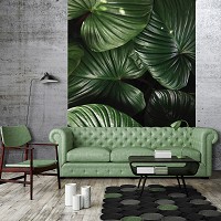 Флизелиновые 3D фото обои с цветами на стену 184x254 см Зеленые листья (12158V4A)+клей