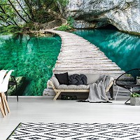 Флизелиновые 3D фотообои фото природы 368x254 см Вода Ландшафт Пешеходный Мост Скалы (1215V8)+клей