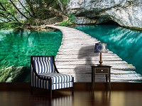 Природа весна флизелиновые 3D фотообои 312x219 см Вода Ландшафт Пешеходный Мост Скалы (1215VEXXL)+клей