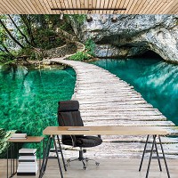 Фото обои 3D весна природа 368x254 см Вода Ландшафт Пешеходный Мост Скалы (1215P8)+клей - вид 8 миниатюра