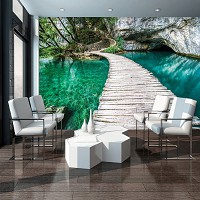 Фото обои 3D весна природа 368x254 см Вода Ландшафт Пешеходный Мост Скалы (1215P8)+клей