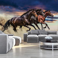 Флизелиновые 3D фотообои детские 254x184 см Три красивых коня (1217V4)+клей
