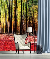 3 д флизелиновые фотообои в спальню 206x275 см Красные листья в осеннем лесу (1219VEA)+клей