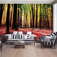 Над кроватью 3д флизелиновые фотообои в спальню 416x254 см Красные листья в осеннем лесу (1219VEXXXL)+клей