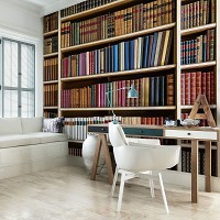 Флизелиновые фото обои книжные полки в интерьере 254x184 см Библиотека (12206V4)+клей