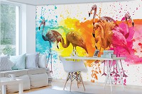 Флизелиновые фотообои абстрактные птицы 460x300 см Фламинго и брызги краски (12273V12) +клей