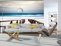 Флизелиновые 3д фотообои в гостиную природа 416x290 см Пляжный мост у океана (12283VEXXXXL) +клей