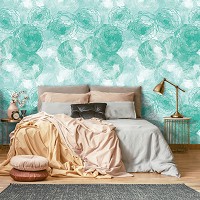 Флизелиновые фотообои 368x254 см бирюзовые цветы нарисованные акварелью (12285V8) +клей